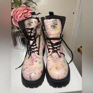 Zara Kuromi Graphic Combat Boots - Light Pink with Black Trim
